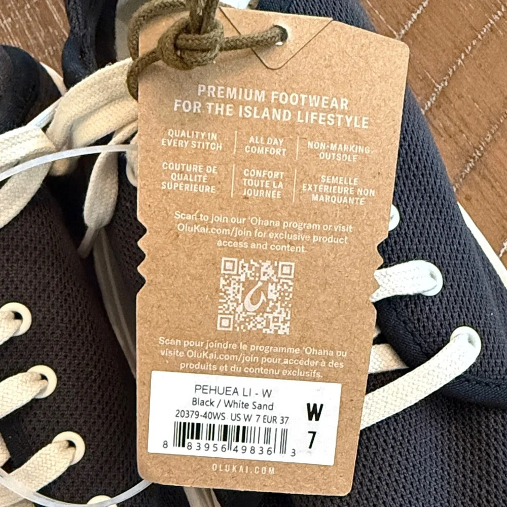 OluKai Pehuea Li Black and White Sand Canvas Sneakers NWT, Women’s 7 - Picture 5 of 7